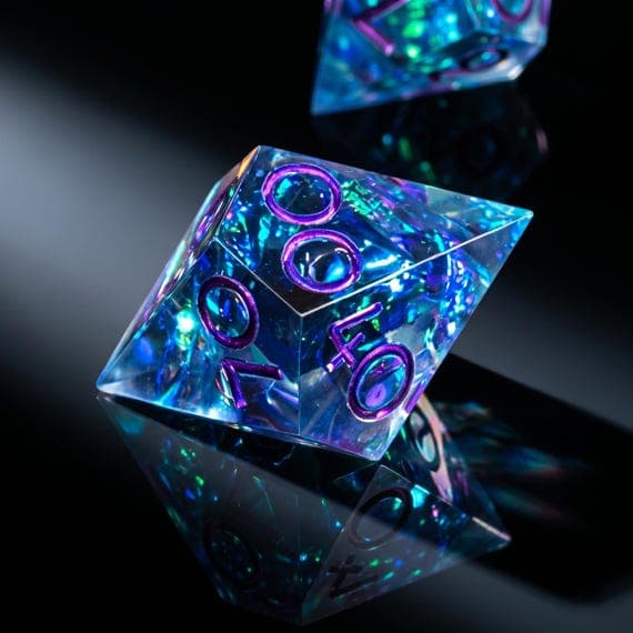 Galaxy Catcher 9-piece dice set, blue and purple nebula in crystal resin
