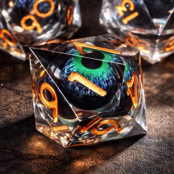 Dragon Lord Eye dice set, dragon eye liquid core in clear resin